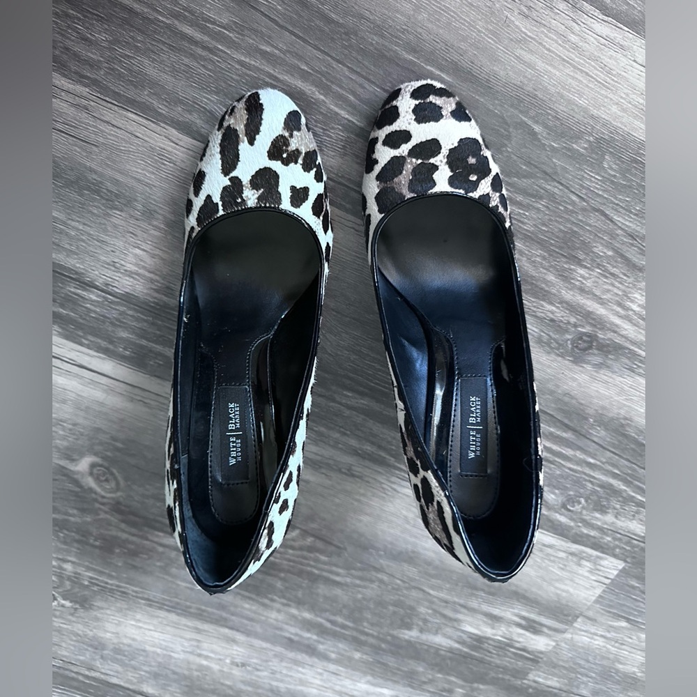 White House | Black House Willow Calf Hair Leopard Print Wedge Heels SZ 7.5 - Picture 6 of 14